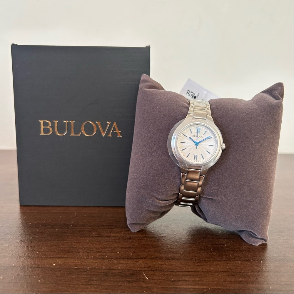NWT Bulova Women's Analog Watch Silver Blue New Minimalist Office Work Business